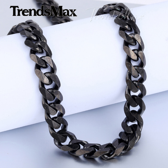 11mm Mens Chain Black Tone Curb Cuban Link Stainless Steel Necklace 18-28inch