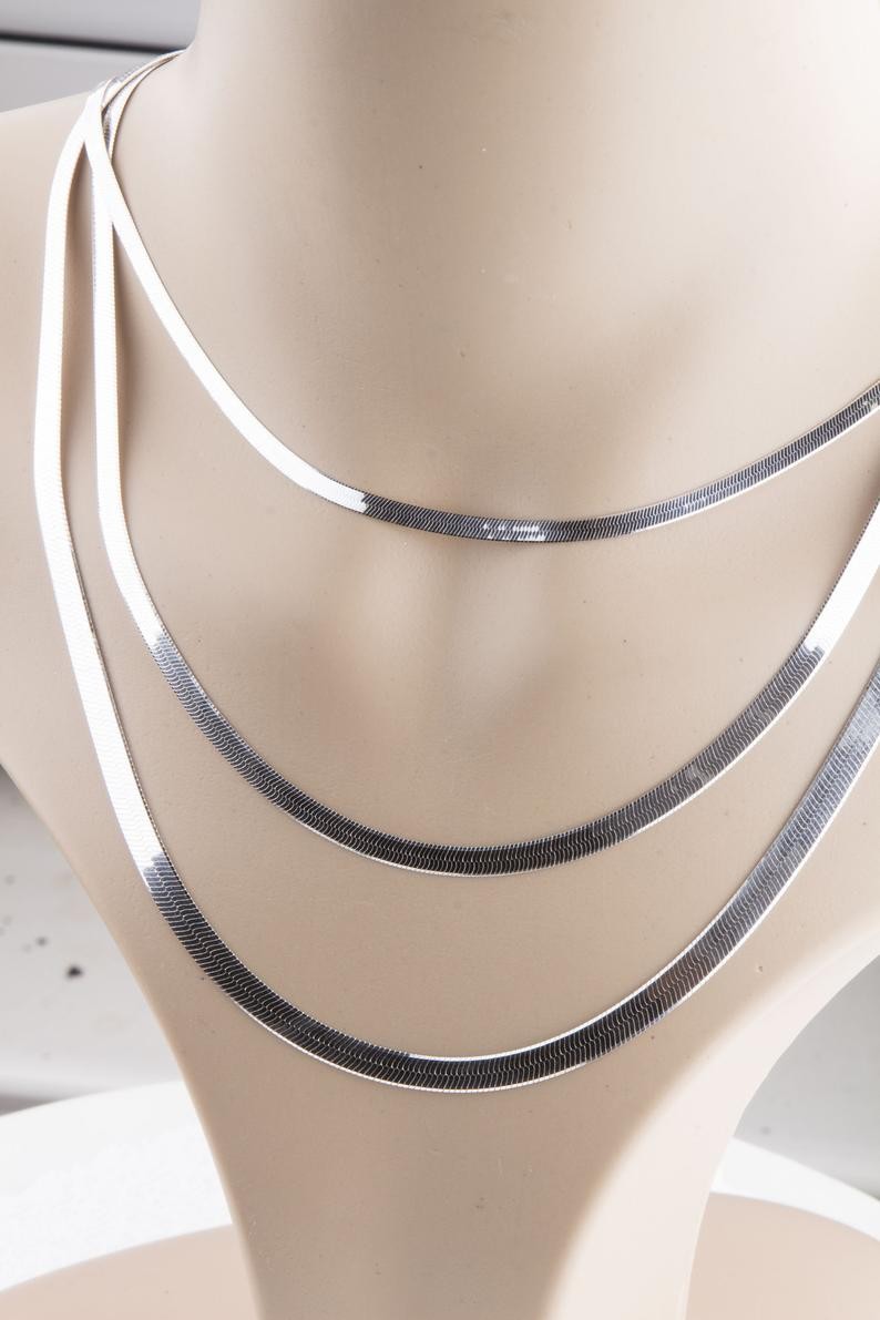 Men&women’s Real 18K White Gold Filled 20inch 4mm wide Flat Snake Chain Necklace