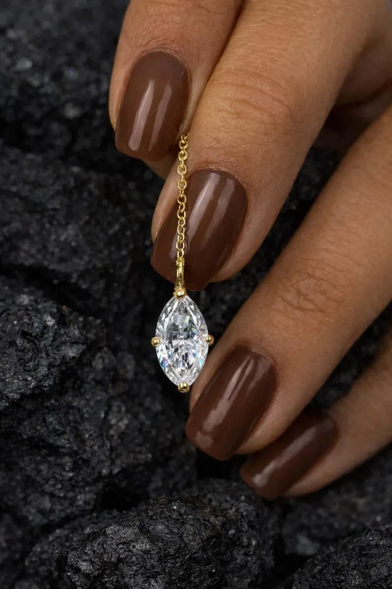 Solitaire Pendant Necklace Marquise Simulated Diamond In 14k Yellow Gold Plated