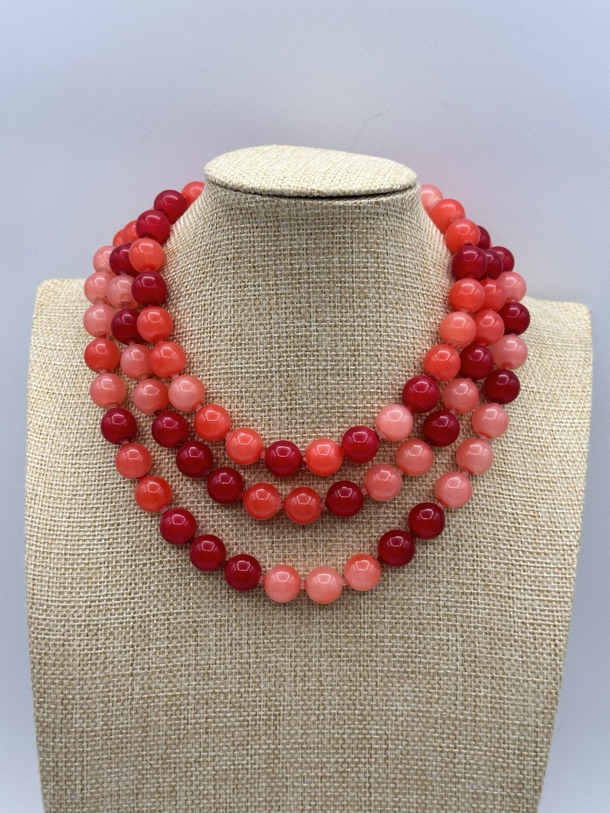 Three Layered Beaded Necklace Cranberry Tones See Description