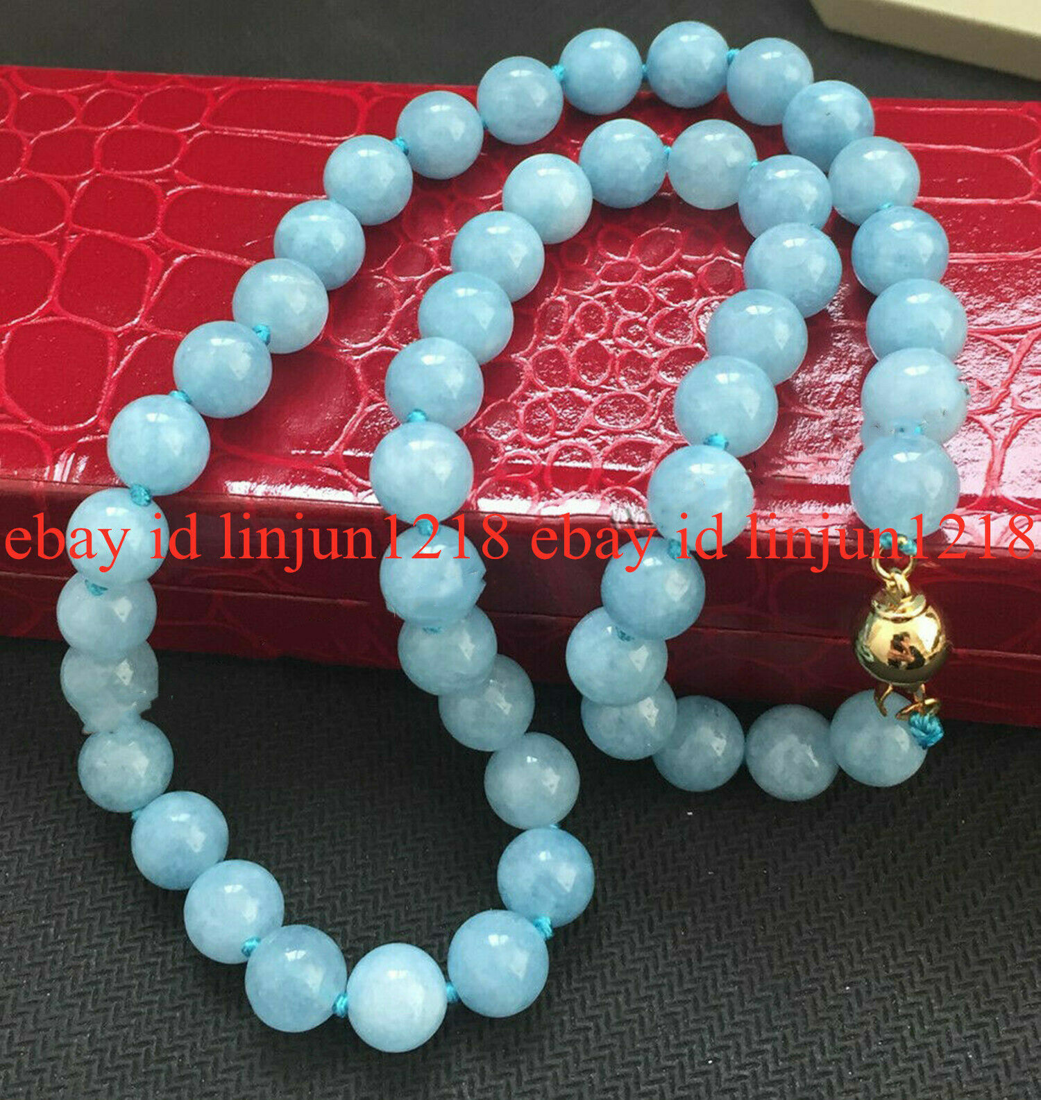 Natural 8/10/12mm Blue Aquamarine Round Gemstone Beads Necklace 18” AAA