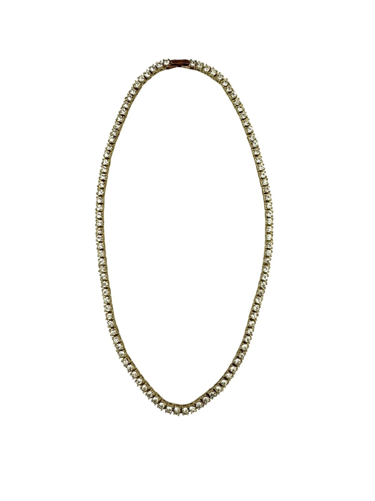 Tennis Necklace 18″ Square Cubic Zirconia Gold Plated Jewelry Fold Over Clasp