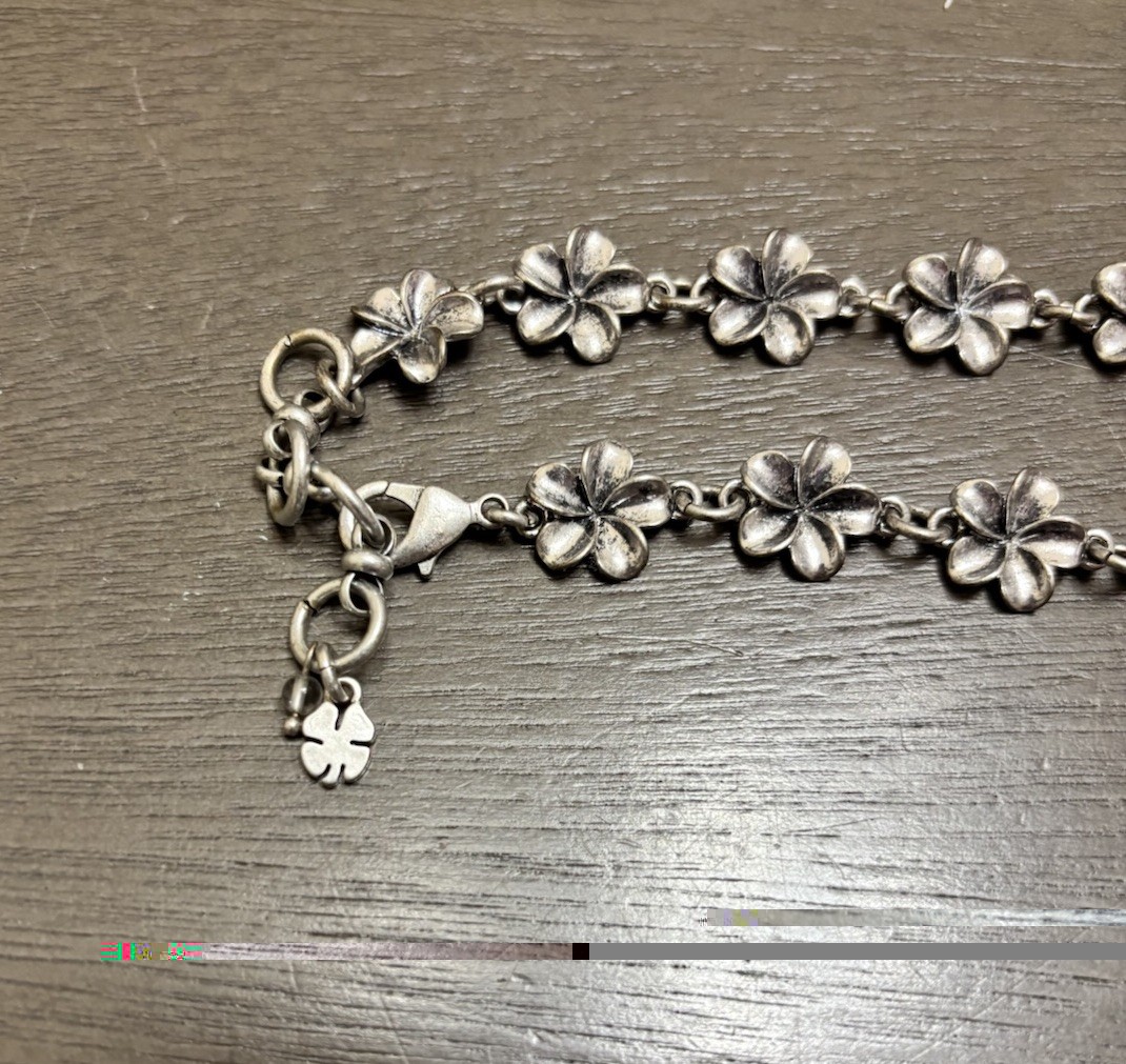 Lucky Brand Silver Tone Plumeria Flower Long Chain Necklace 32” Boho Chic Layer