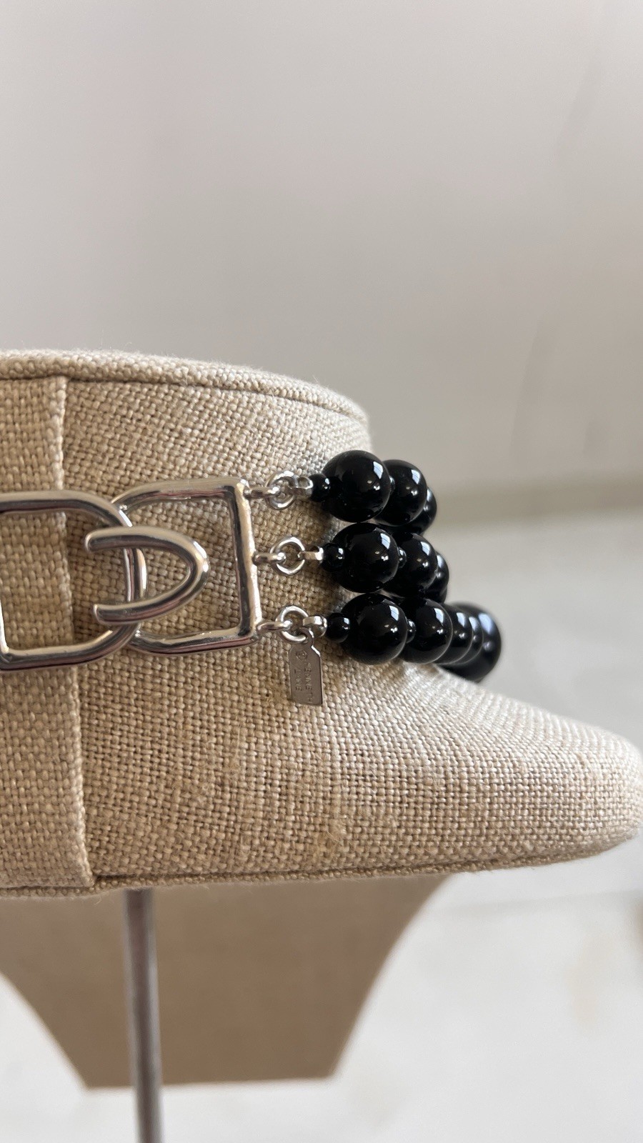 kenneth jay lane necklace black bead crystal ball statement bib signed