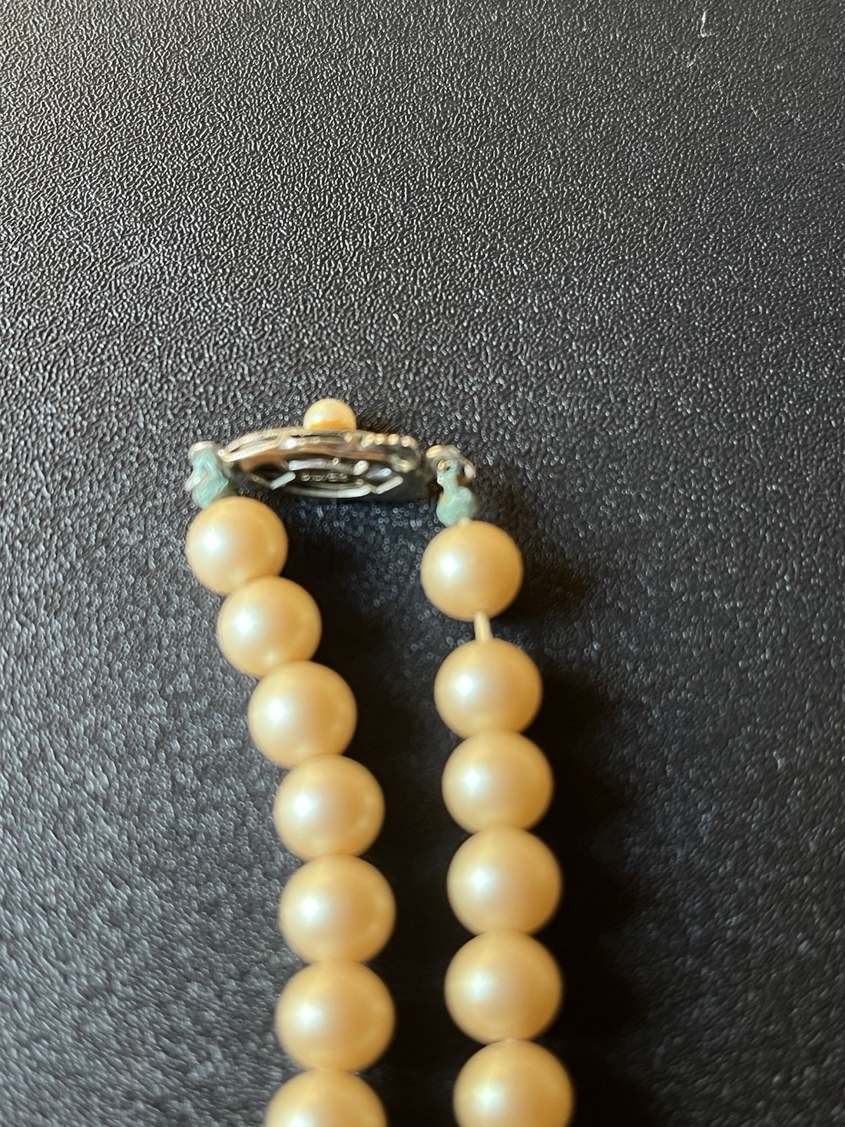 Cream Simulated Imitation Pearl Beaded Strand Necklace Silver Box Clasp Signed