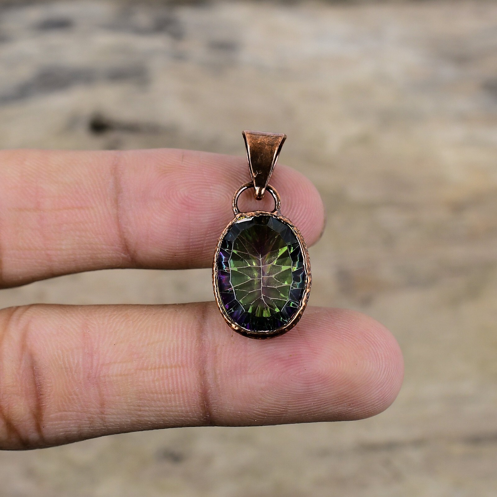Copper Rainbow Mystic Topaz Gemstone Bezel Wedding Electroformed Pendant Jewelry