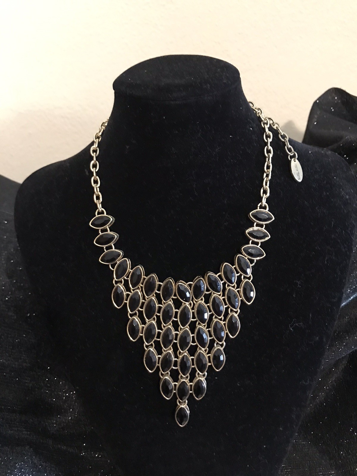 Cära New York Reversible Statement Necklace Black Faceted & Rhinestone Gold Tone
