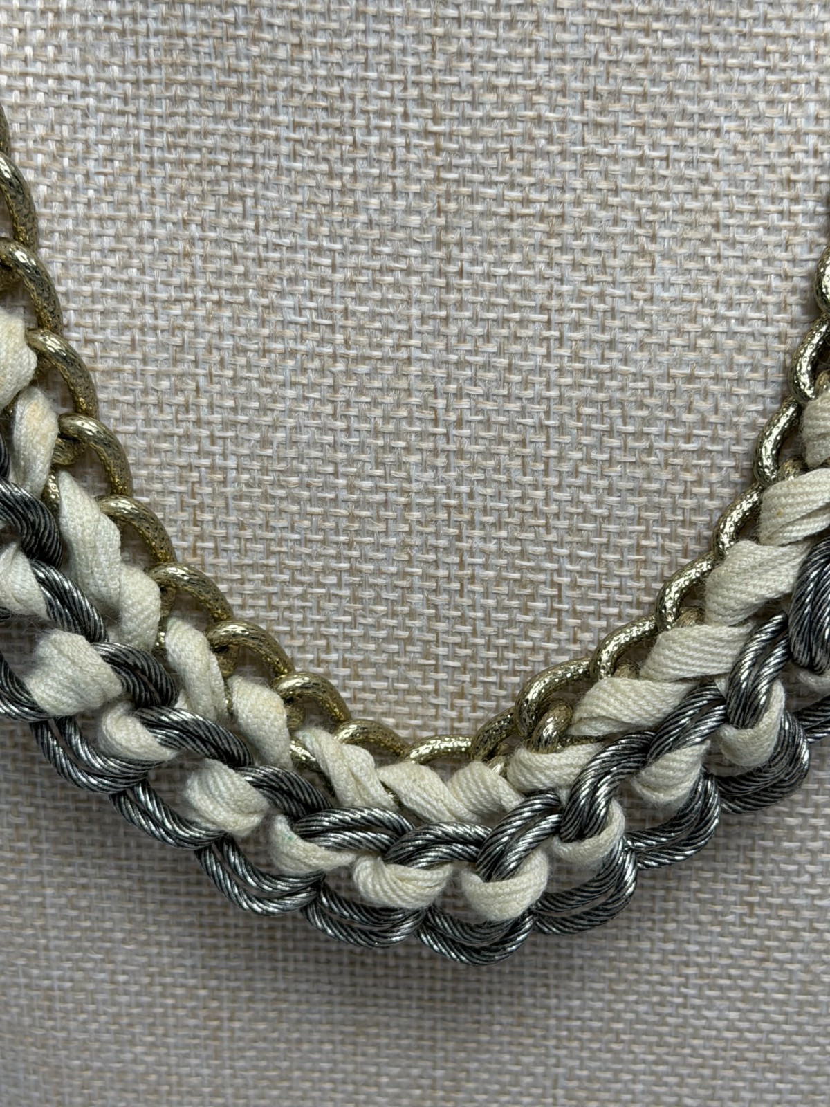 Antrhopologie Braided Statement Necklace Silver Cable Chain Gold Chain Cream