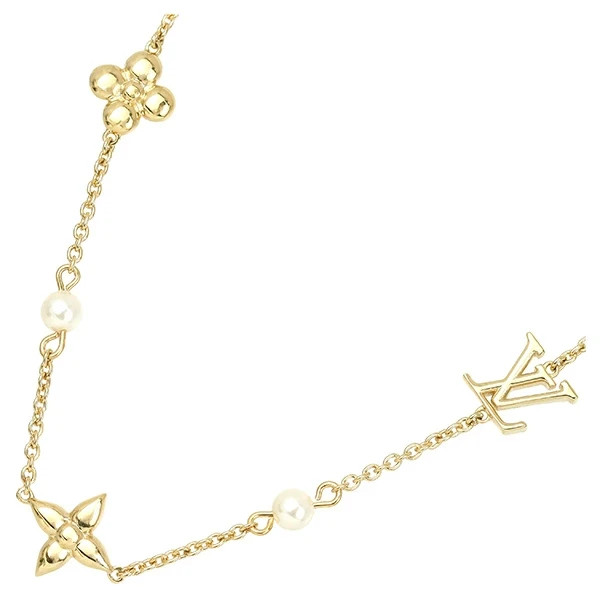 New LOUIS VUITTON Sautoir Louise Monogram Metal M01579 Gold Long Necklace Women