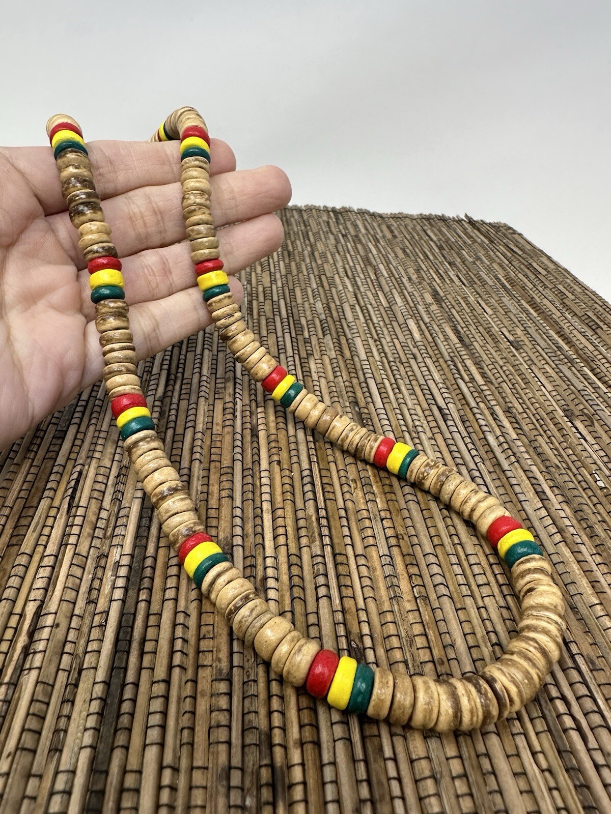 Handcrafted Rasta-Inspired Wooden Necklace – Unisex, 19″ or 23″, Boho Style