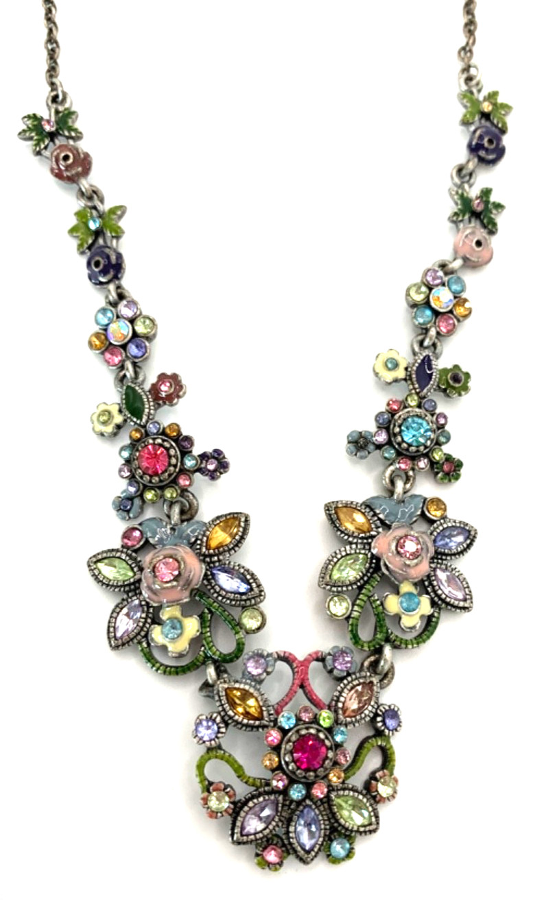 LIA SOPHIA-Metal Floral Pastel Color Crystal Rhinestone Marquise Round Necklace