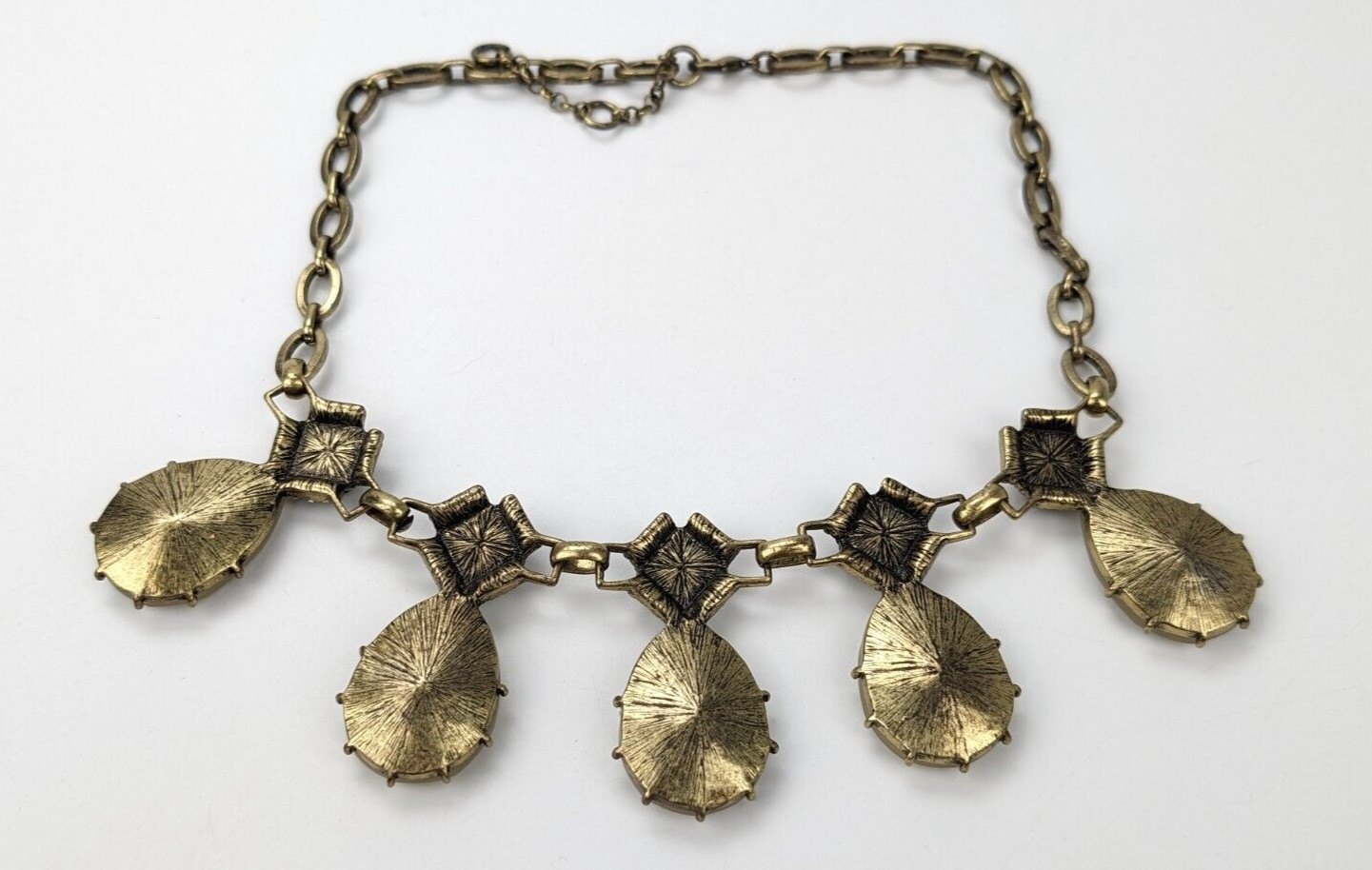 Anthropologie Acrylic & Glass Rhinestone Statement Bronze Tone Necklace