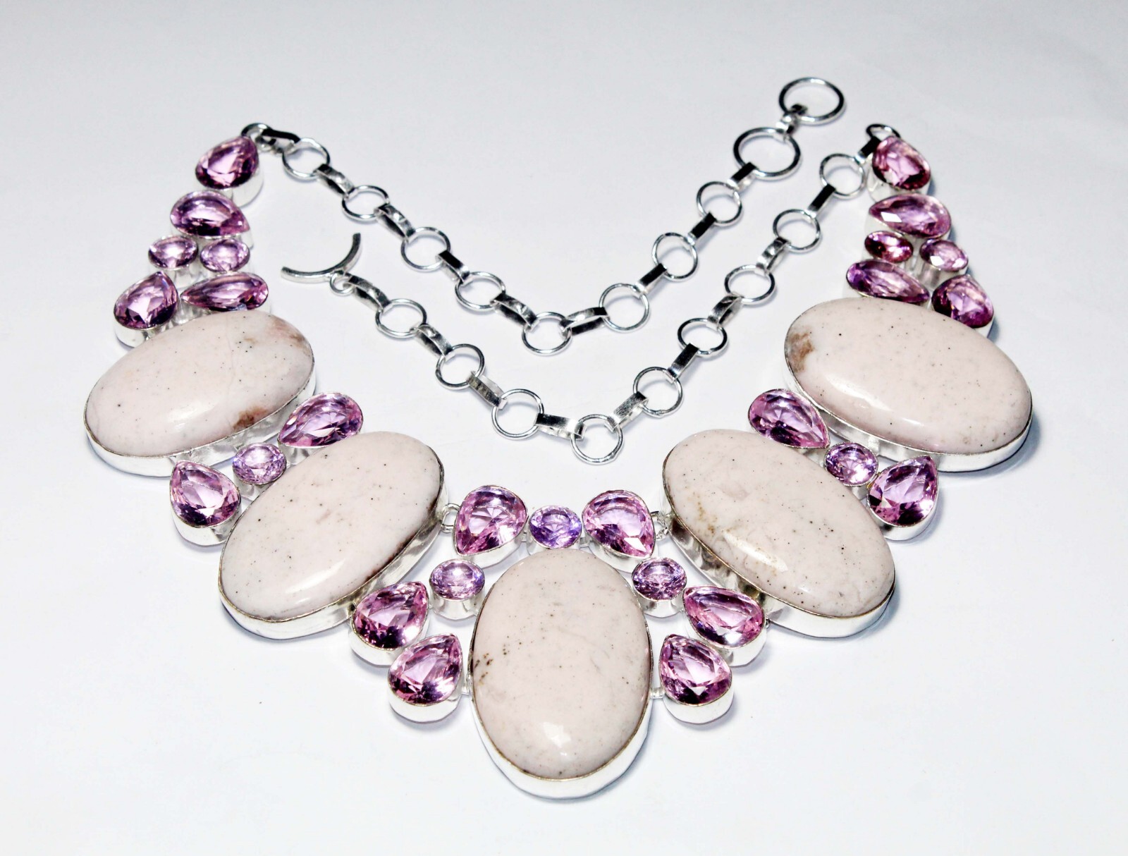Hydro Pink Opal Rose Quartz Gemstone Handmade Jewelry Necklace 18inche” D3323
