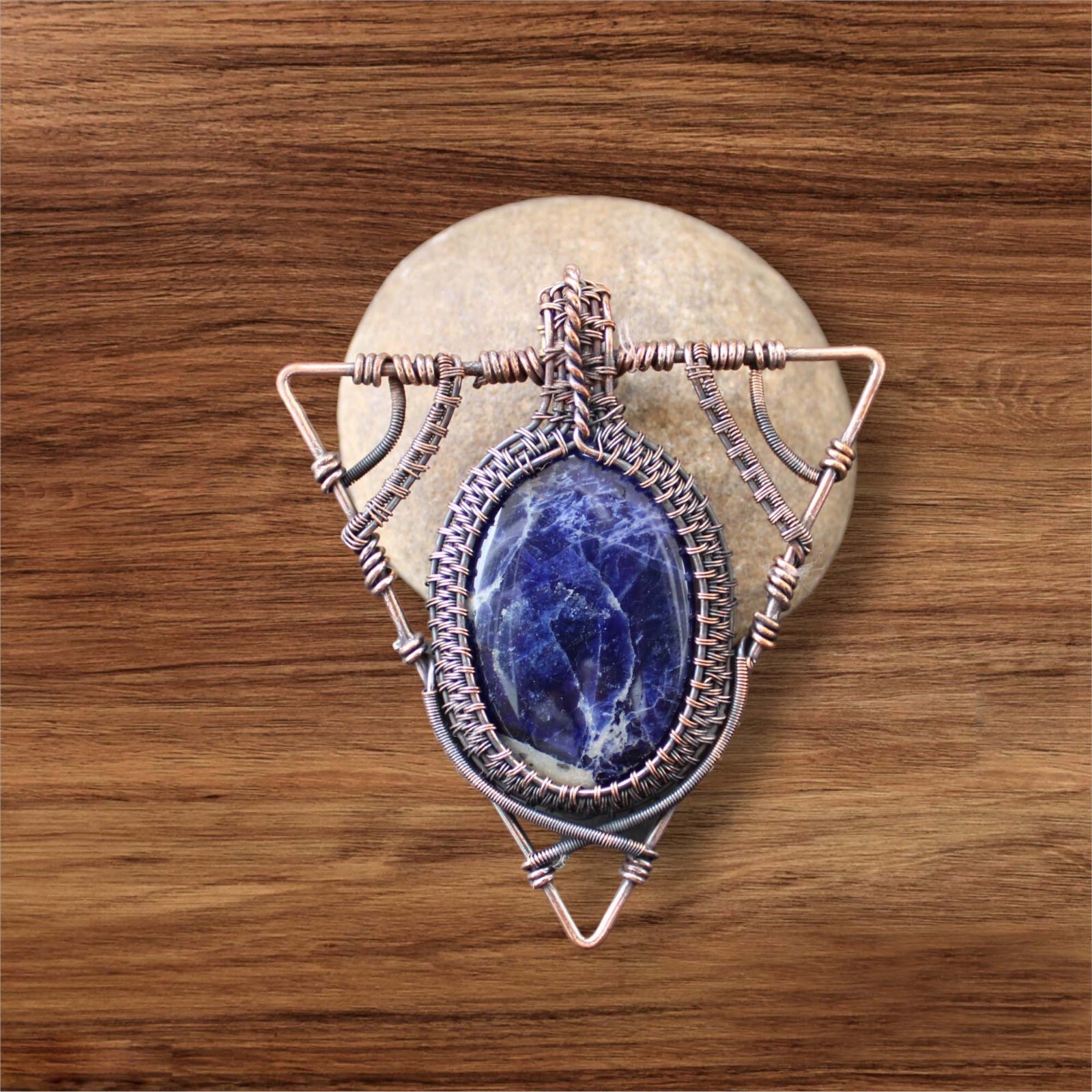 Sodalite Gemstone Pendant Copper Wire Wrapped Pendant Handmade Wire Wrap Jewelry