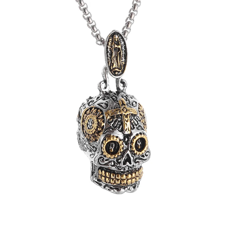 New Men’s Fashion Jewelry Skull Cross Calavera Day Of The Dead Pendant Necklace