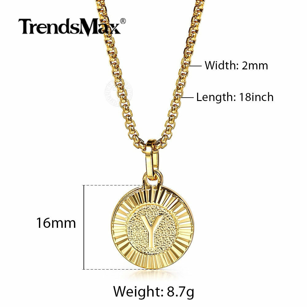 Gold Plated Letters Pendant Necklace Stainless Steel Box/Figaro/Rolo/Curb Chain