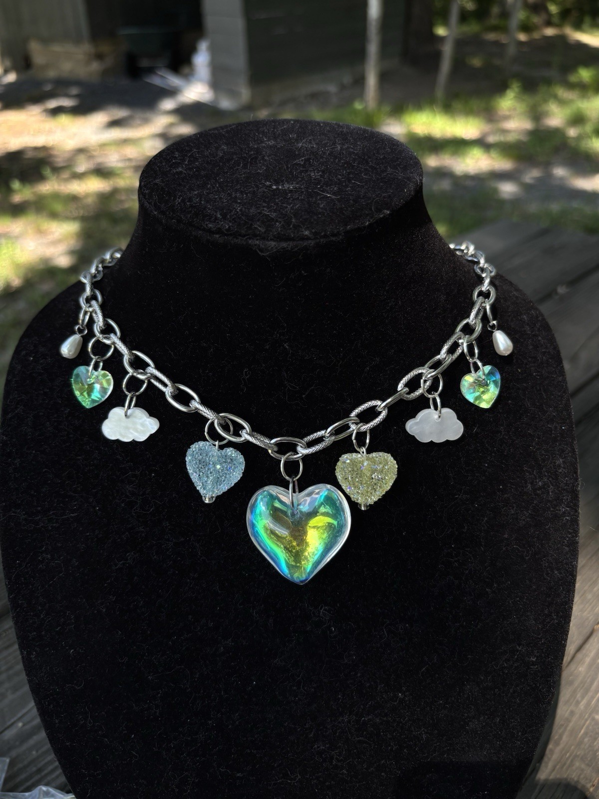Handmade Green Heart Charm Necklace Stainless Steel Cottagecore Fairycore