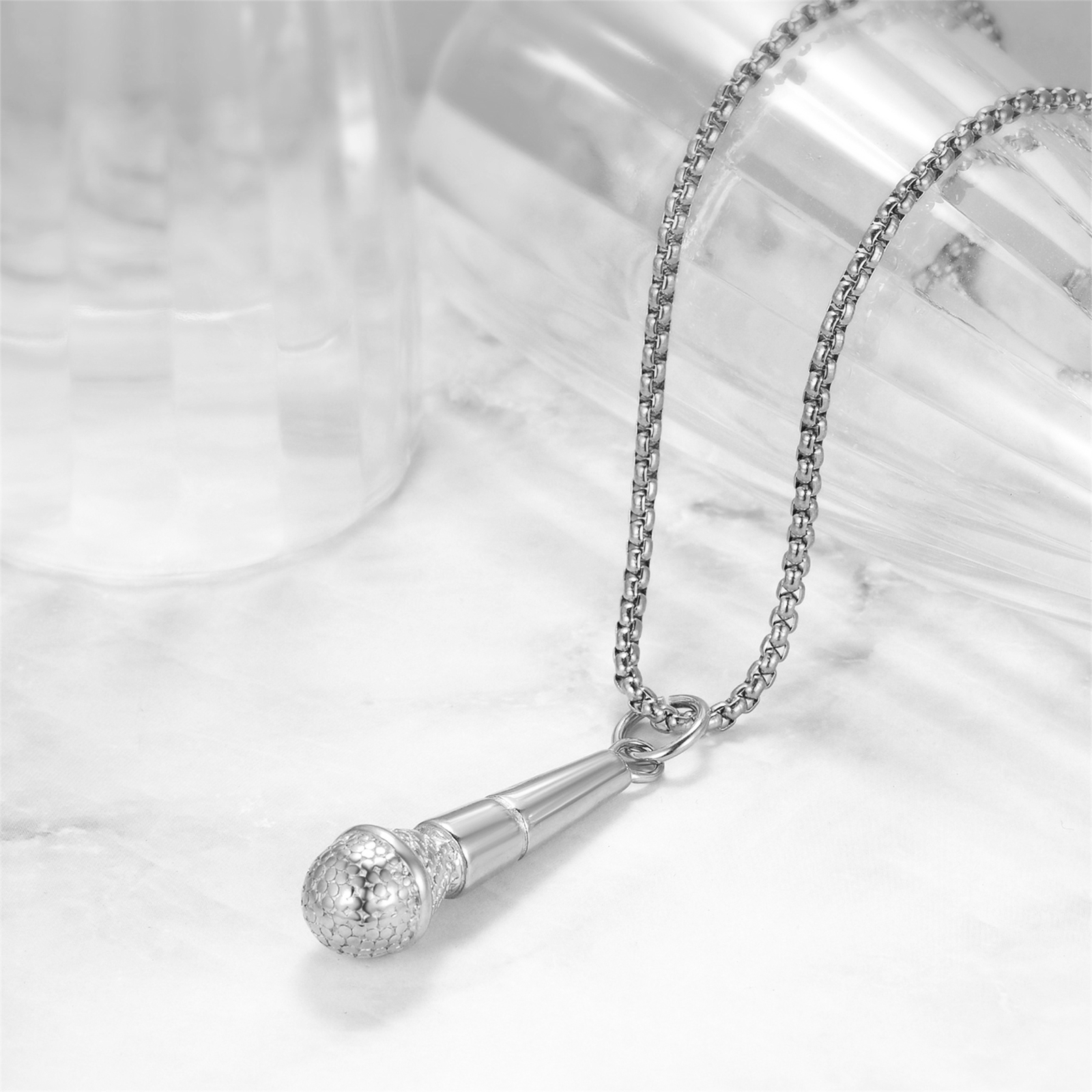 Punk Rock Mens Stainless Steel Microphone Pendant Music Lover Necklace 22″