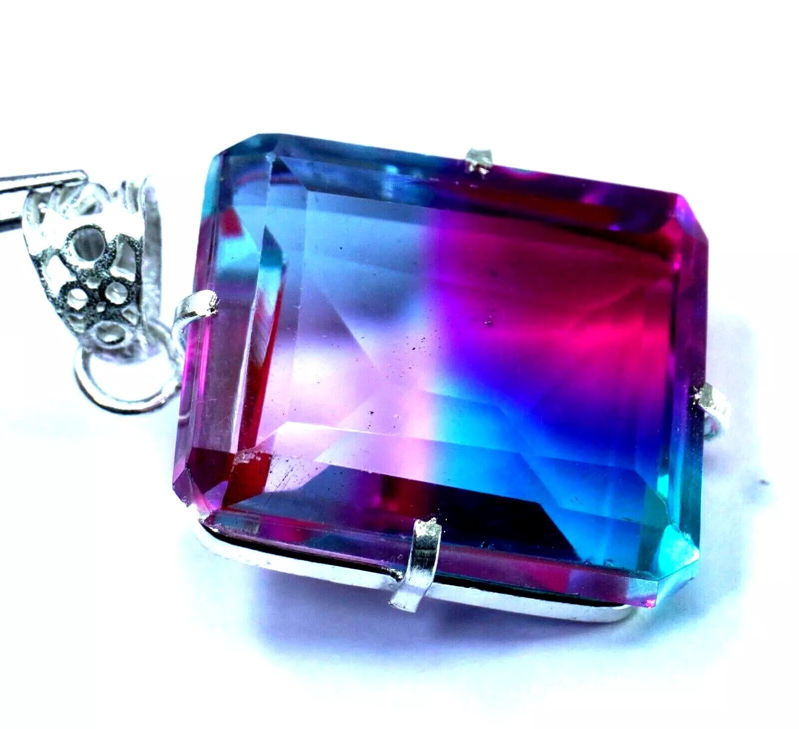 Natural Tourmaline 93.92 Ct Emerald Quad Color 925 Solid Silver Pendant Gemstone