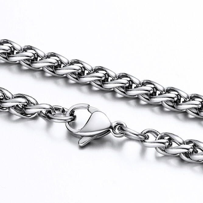 USA Stock 3/4/5mm Man Woman Stainless Steel Wheat Braided Chain Necklace