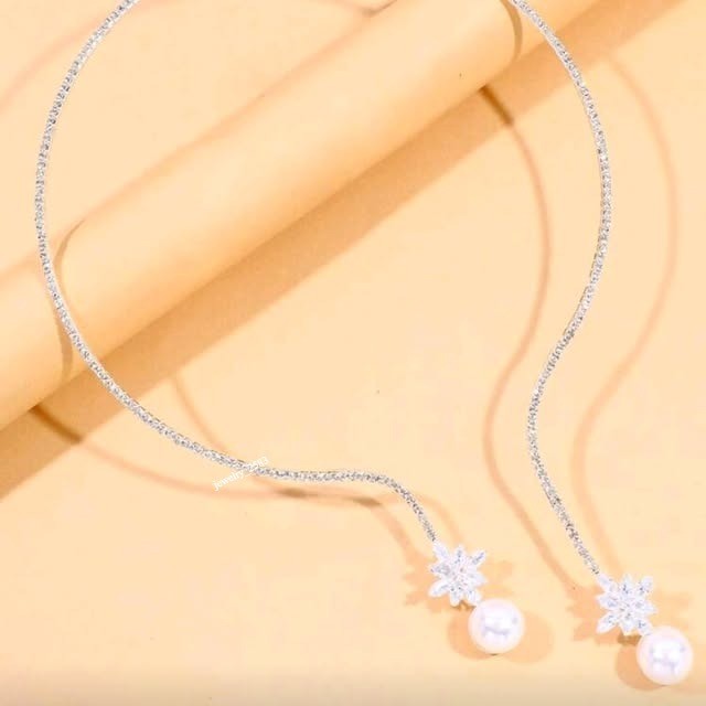 Valentine Simulated Diamond Luxury Party Wear Pearl Lariat 18″ Necklace 925 SS