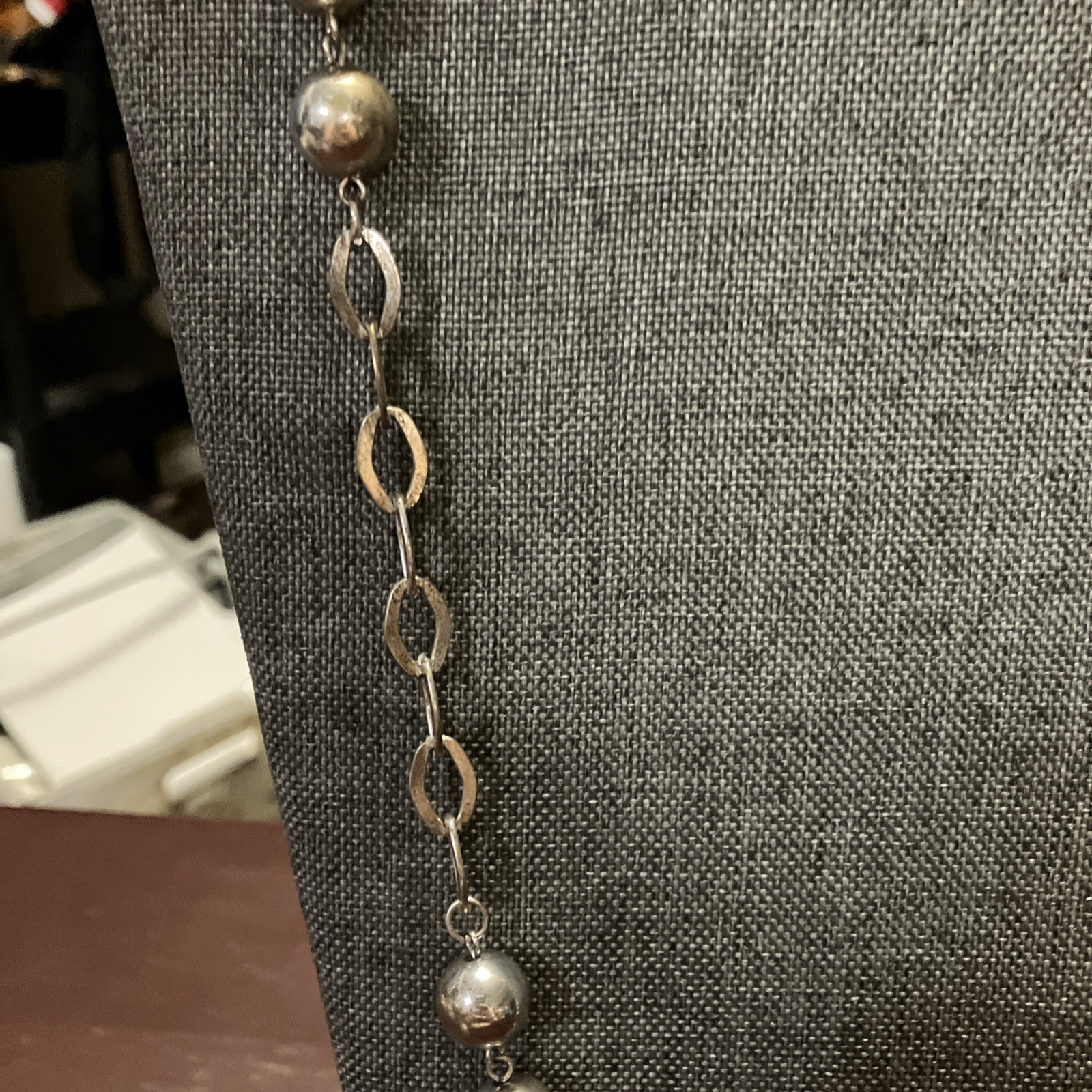Bold Silver Beaded Statement Necklace Extra Long 36 Inch Anniversary Gift