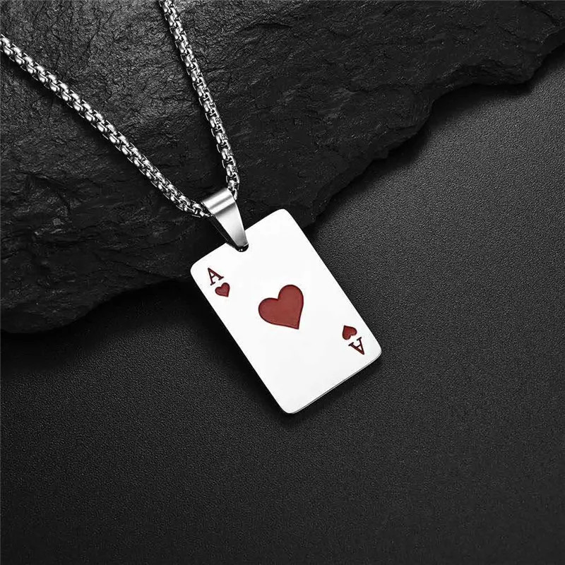 New Card Womens Silver CZ Poker Mens Pendant Necklace Punk Hip Hop Jewelry Chain