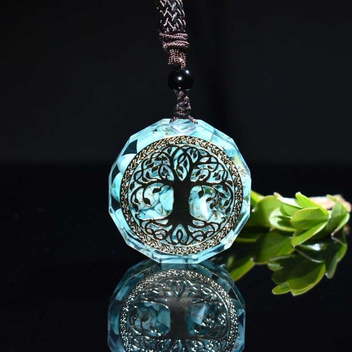 Tree Of Life Orgonite Pendant Necklace Natural Turquoise Crystal Healing Pendant