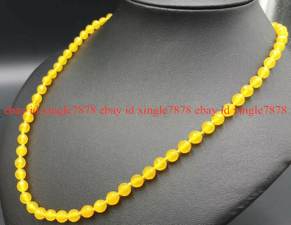 20 Inch Long 6mm Faceted Yellow Jade Gemstone Round Beads Necklace
