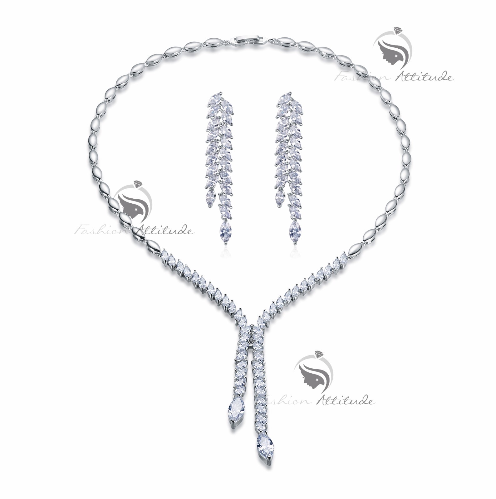 18k white gold filled made with crystal earrings necklace party wedding set