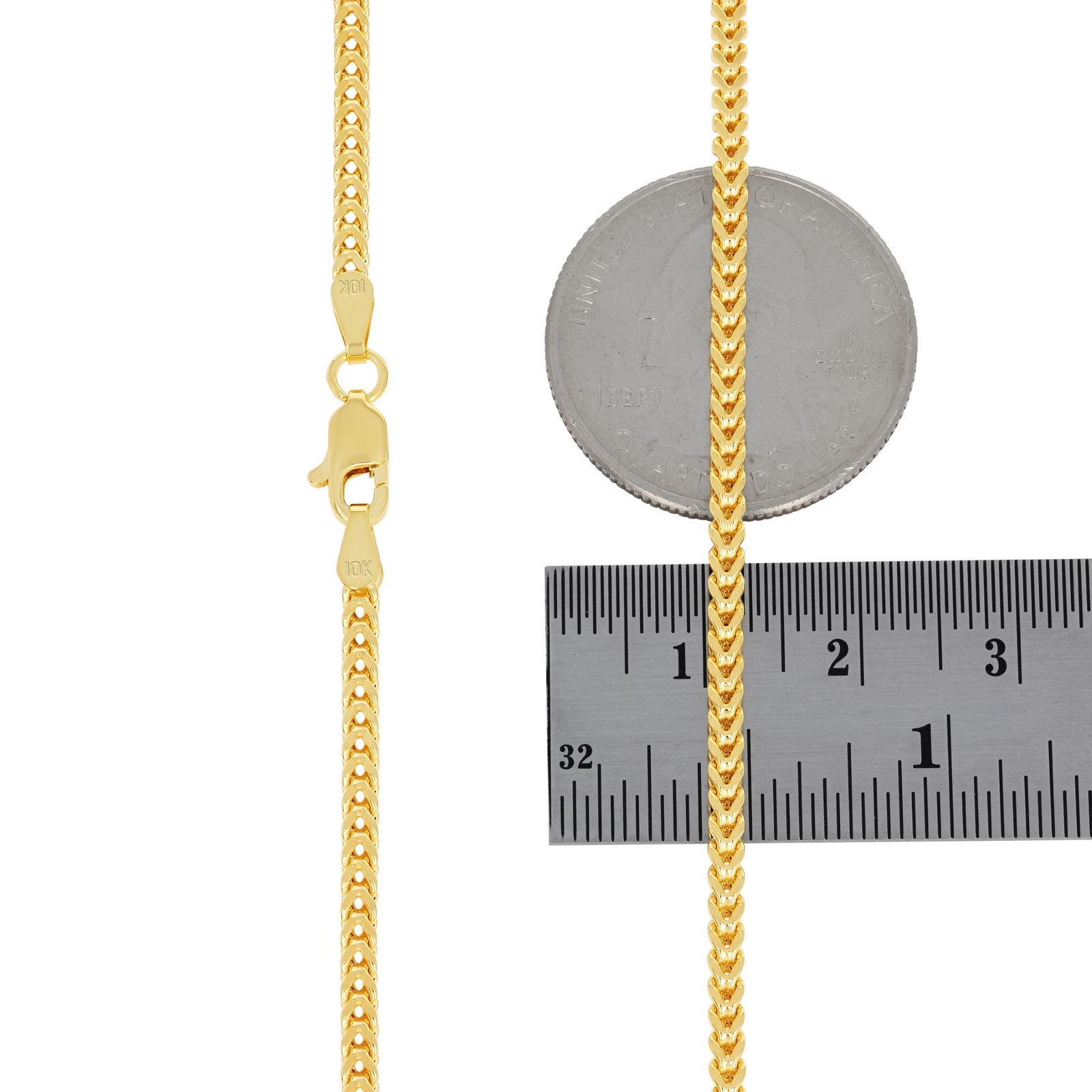 10K Yellow Gold Womens 2.5mm Franco Square Box Foxtail Wheat Necklace Chain 18″