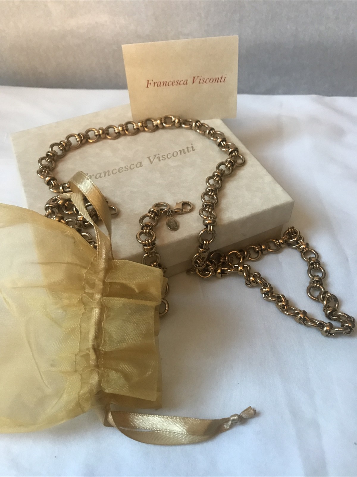 Francesca Visconti Italian Jewelry Designer Necklace Link Chain 35” NWT/Box/Bag