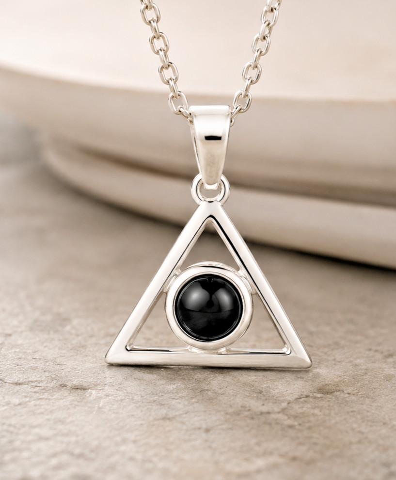 925 Sterling Silver Black Onyx Triangle Pendant Handmade Geometric Jewelry