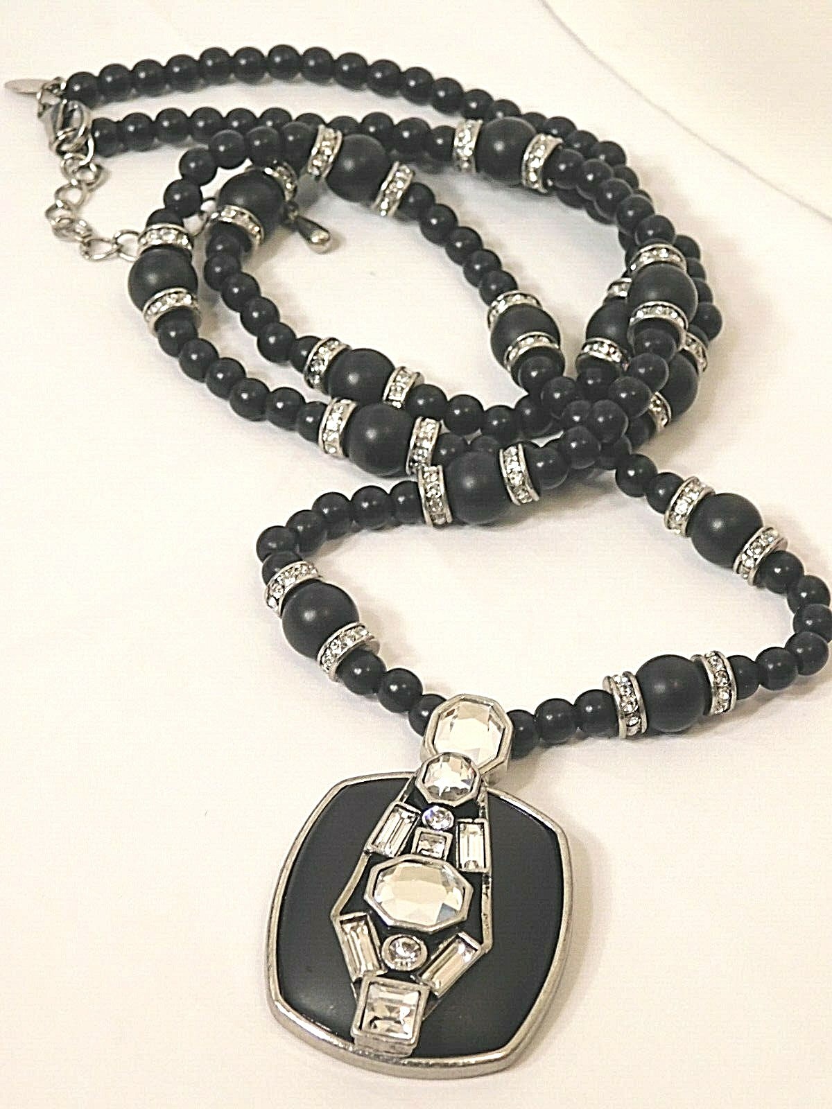 Beautiful Lia Sophia All-Black “TONI ANN” Necklace, 36-39″, Cut Crystals, NWOT