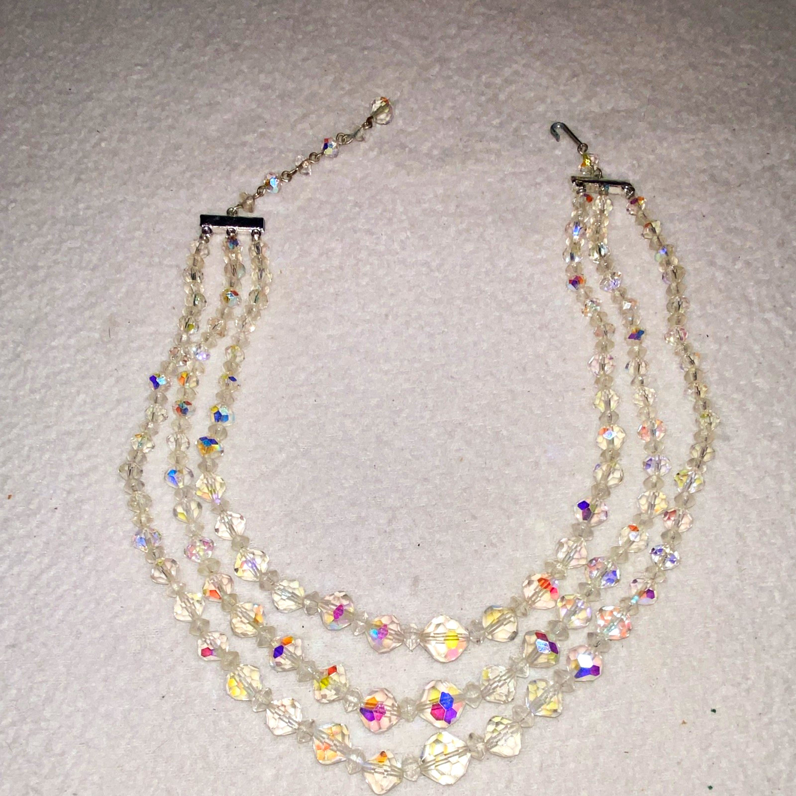 Clear AB Faceted Crystal & Glass Multi-Strand Beaded Choker, Hook Clasp