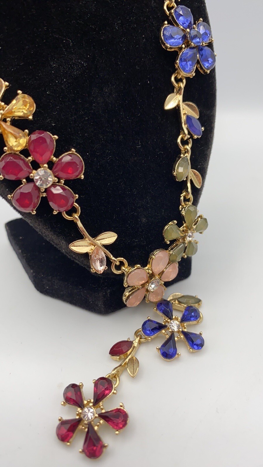 INC International Concepts Gold Tone Multi Color Crystal Flower Y Necklace