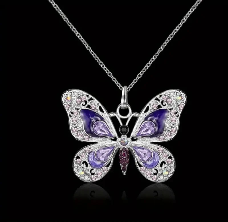 Butterfly Rhinestone Crystal Pendant – Purple