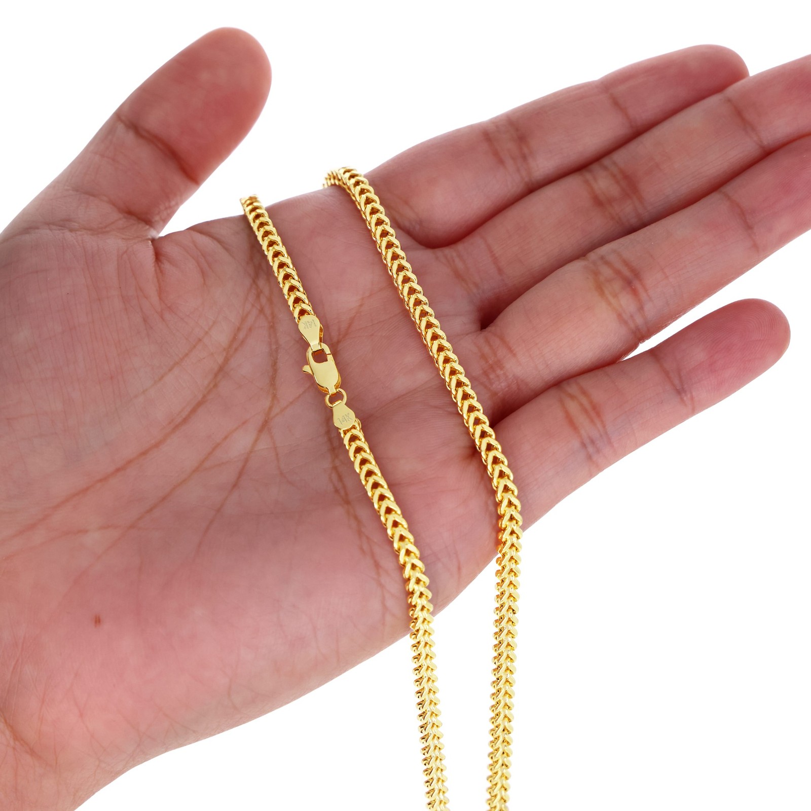 14K Yellow Gold Mens 3mm Franco Square Box Foxtail Wheat Necklace Chain 24″