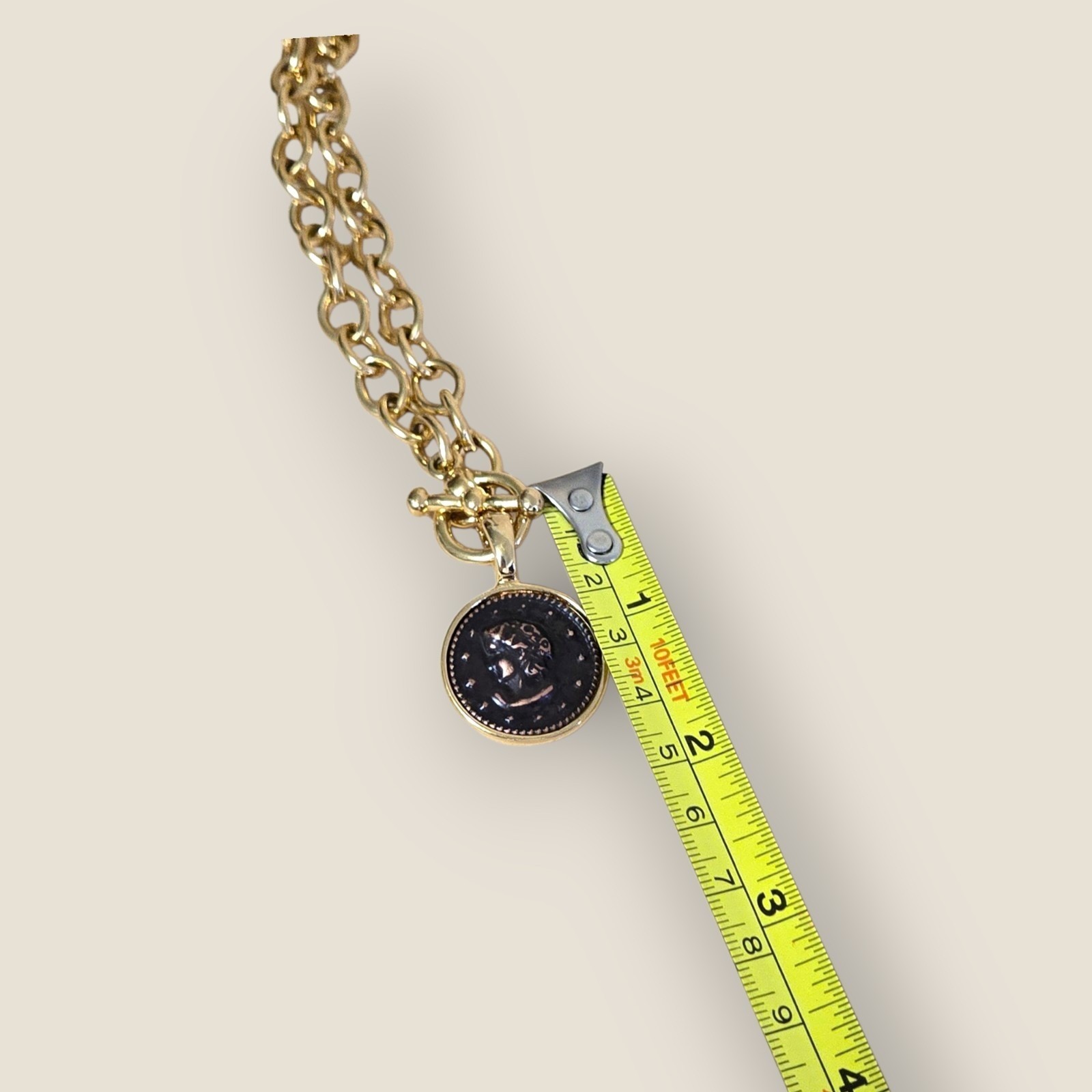 Gold Plated Toggle Necklace 17″ & Bronze Coin Enhancer Pendant & Coin Earrings