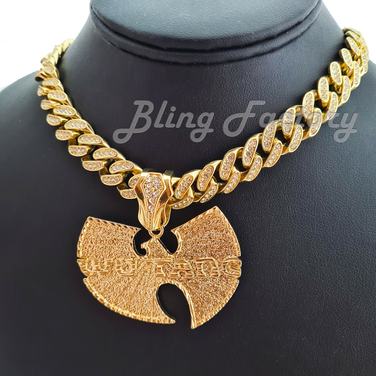 Hip Hop Wu Tang Pendant & 16″ 18″ 20″ 24″ Full Iced Cuban Chain Bling Necklace