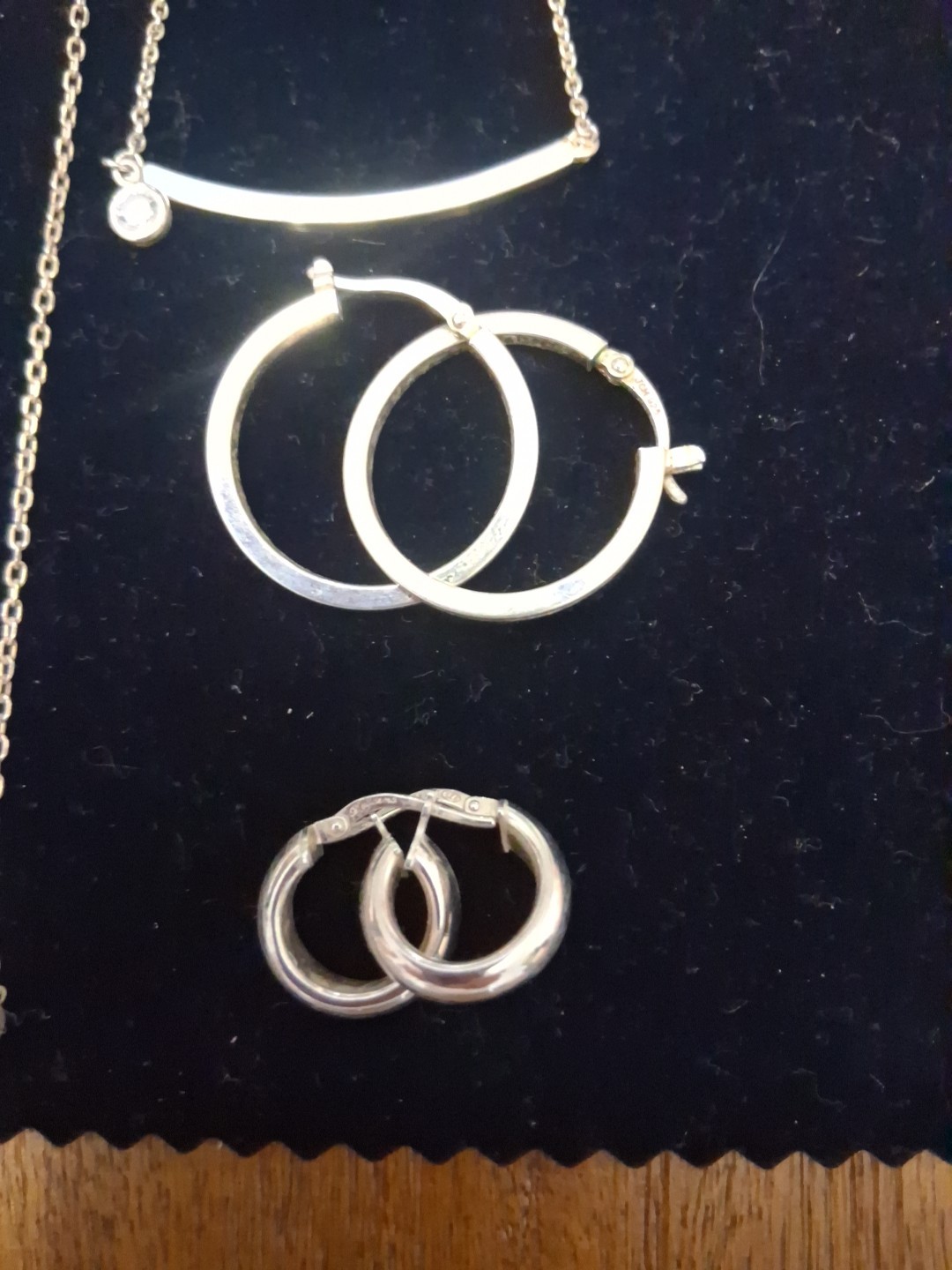 Sterling Silver stamped Chains, earrings And Pendent Necklaces