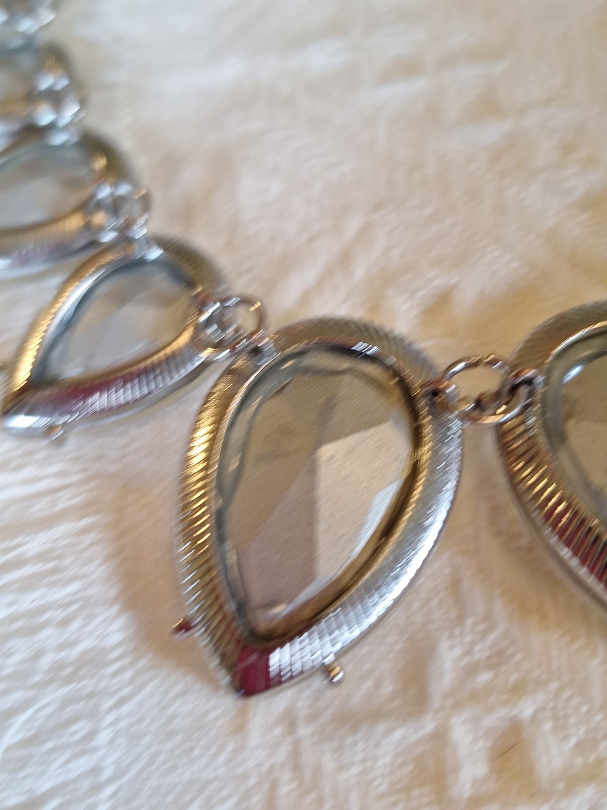 Chunky Clear Faceted Teardrop Crystal & Silvertone Chain Link Necklace 20″+ Glam
