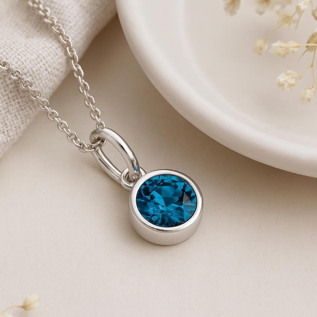 0.5CT Prong Pendant Lab Created Topaz Necklace 14K White Gold Over Women