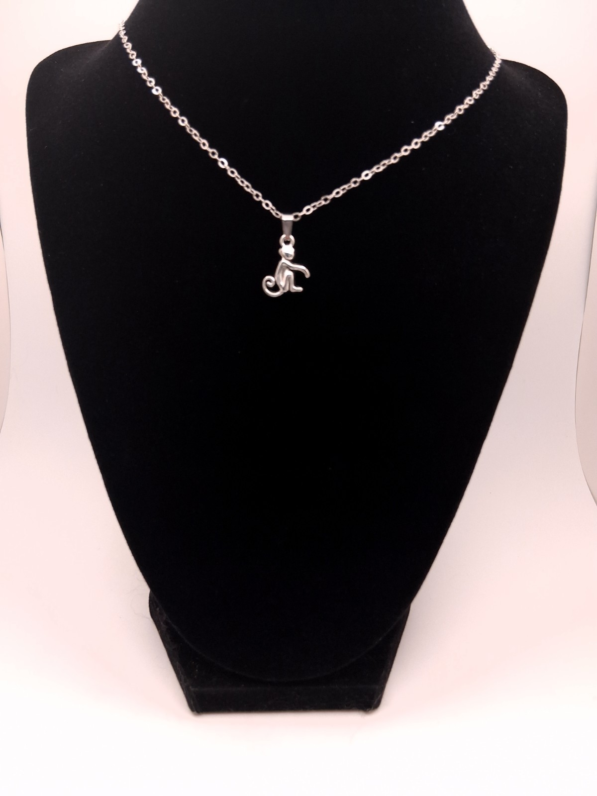 Tiny Monkey Charm Pendant Necklace Simple Minimalist Nature Gift Silver Toned