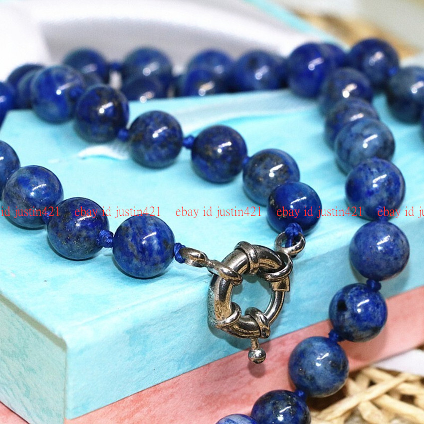 100% Natural 6/8/10/12/14mm Blue Lapis Lazuli Round Gemstone Necklace 16-48″ AAA