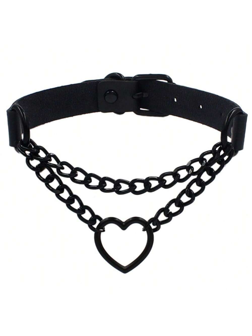 Gothic Heart Choker Necklace Black Necklace Pendant PU Leather Collar Chains