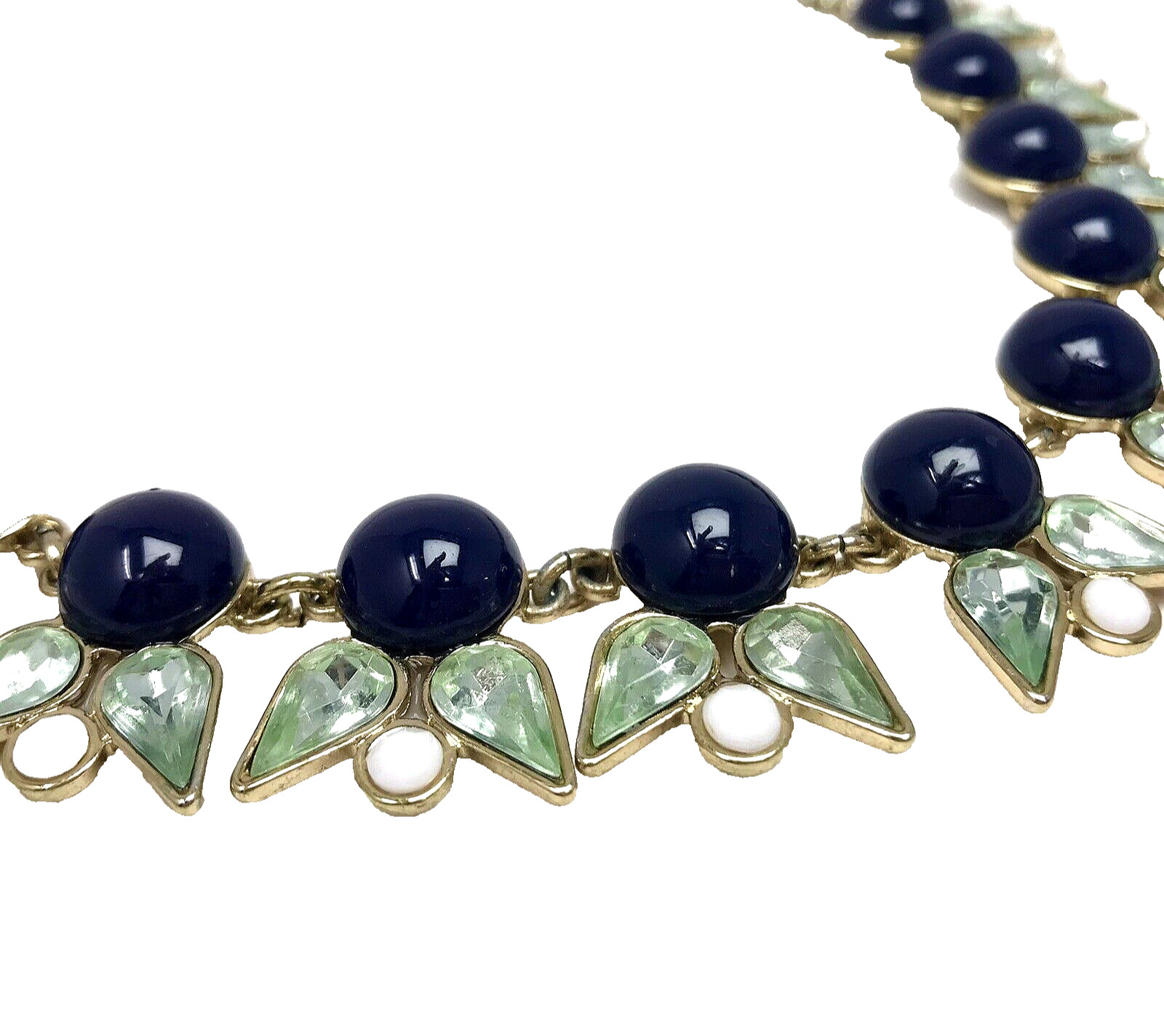 J CREW Crystal Rhinestone Acrylic Pendant Necklace Gold Tone Blue Green 18″-20″