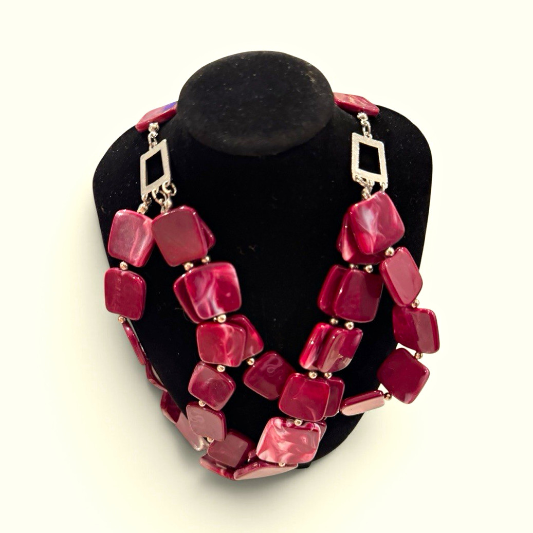 Statement Pink Beaded Necklace, Silver Tone Beads, Beaded Chain