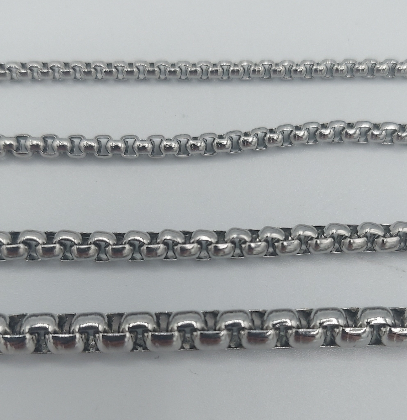 7-36″, 2/2.5/3/4/5/6 mm SMOOTH BOX ROPE STAINLESS STEEL SILVER CHAIN NECKLACE