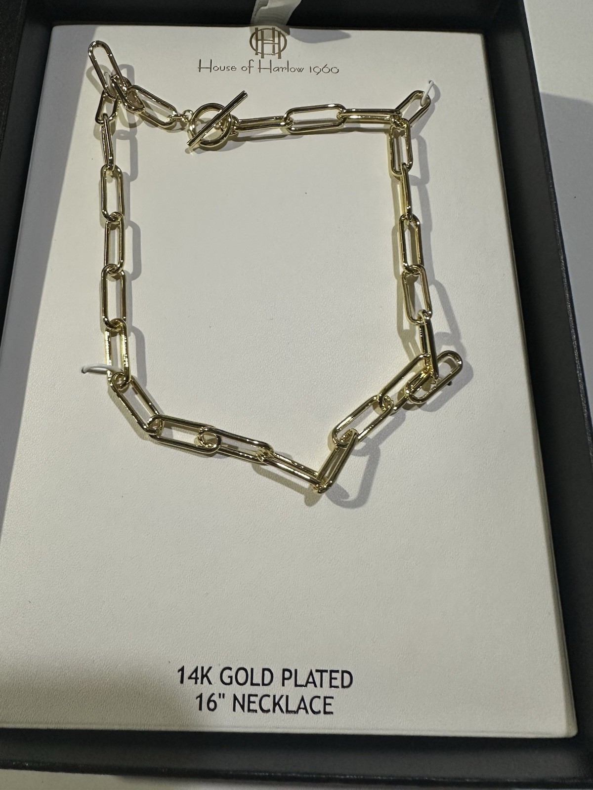 New ! House of Harlow 1960 Gold Paper Clip Necklace 14K Gold Plated